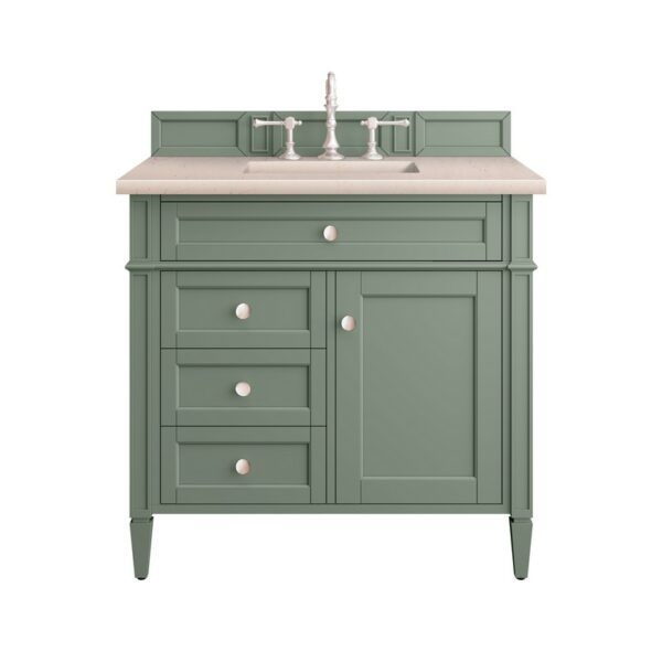 James Martin 650-V36-SC-3EMR Brittany 36 Inch Smokey Celadon Single Sink Vanity with 3 cm Eternal Marfil Top