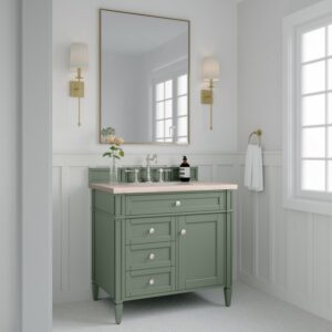 James Martin 650-V36-SC-3EMR Brittany 36 Inch Smokey Celadon Single Sink Vanity with 3 cm Eternal Marfil Top