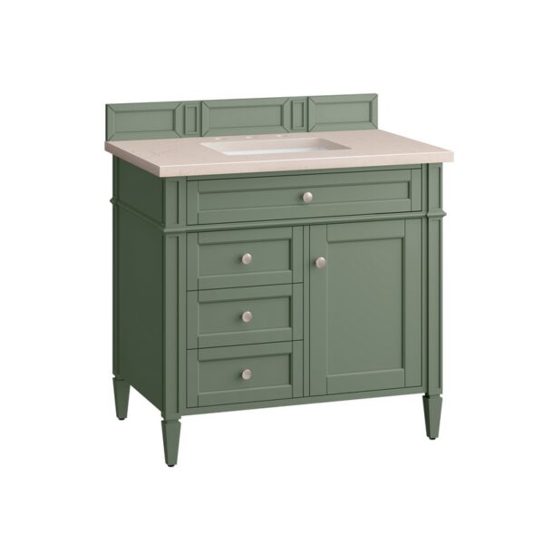 James Martin 650-V36-SC-3EMR Brittany 36 Inch Smokey Celadon Single Sink Vanity with 3 cm Eternal Marfil Top