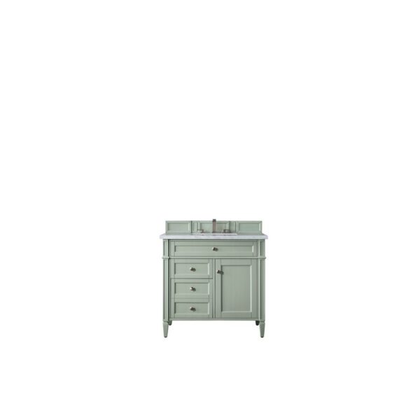 James Martin 650-V36-SGR-3AF Brittany 36 Inch Sage Green Single Vanity with 3 CM Arctic Fall Solid Surface Top