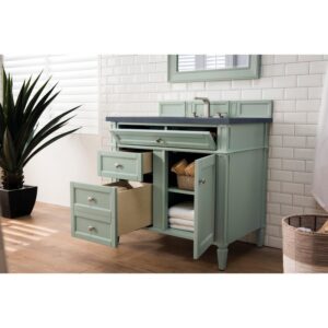 James Martin 650-V36-SGR-3CSP Brittany 36 Inch Sage Green Single Vanity with 3 CM Charcoal Soapstone Quartz Top