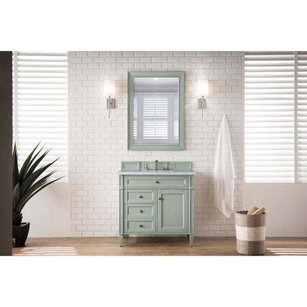 James Martin 650-V36-SGR-3EJP Brittany 36 Inch Sage Green Single Vanity with 3 CM Eternal Jasmine Pearl Quartz Top