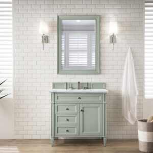 James Martin 650-V36-SGR-3ENC Brittany 36 Inch Single Vanity Cabinet with Ethereal Noctis Quartz Top - Sage Green