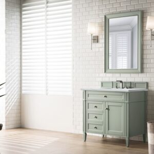 James Martin 650-V36-SGR-3ENC Brittany 36 Inch Single Vanity Cabinet with Ethereal Noctis Quartz Top - Sage Green