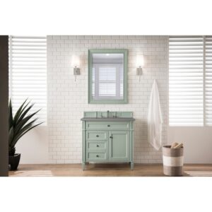 James Martin 650-V36-SGR-3GEX Brittany 36 Inch Sage Green Single Vanity with 3 CM Grey Expo Quartz Top