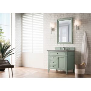 James Martin 650-V36-SGR-3GEX Brittany 36 Inch Sage Green Single Vanity with 3 CM Grey Expo Quartz Top