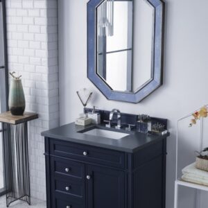 James Martin 650-V36-VBL-3CSP Brittany 36 Inch Victory Blue Single Vanity with 3 cm Charcoal Soapstone Quartz Top with Sink