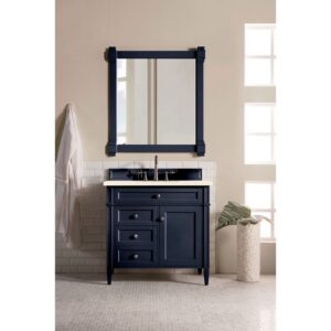 James Martin 650-V36-VBL-3EMR Brittany 36 Inch Victory Blue Single Vanity with 3 CM Eternal Marfil Quartz Top