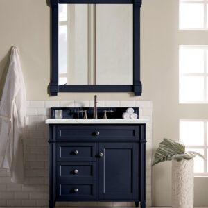 James Martin 650-V36-VBL-3ENC Brittany 36 Inch Single Vanity Cabinet with Ethereal Noctis Quartz Top - Victory Blue