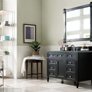 James Martin 650-V48-BKO-3CBL Brittany 48 Inch Single Vanity Cabinet with Cala Blue Quartz Top - Black Onyx