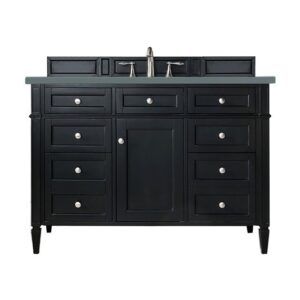 James Martin 650-V48-BKO-3CBL Brittany 48 Inch Single Vanity Cabinet with Cala Blue Quartz Top - Black Onyx