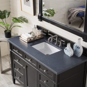 James Martin 650-V48-BKO-3CSP Brittany 48 Inch Black Onyx Single Vanity with 3 cm Charcoal Soapstone Quartz Top with Sink