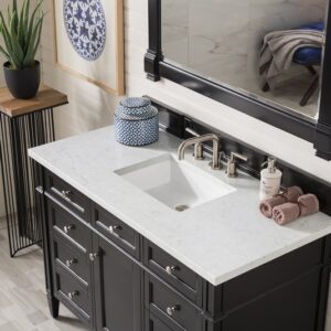 James Martin 650-V48-BKO-3EJP Brittany 48 Inch Black Onyx Single Vanity with 3 cm Eternal Jasmine Pearl Quartz Top with Sink