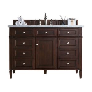 James Martin 650-V48-BNM-3CAR Brittany 48 Inch Burnished Mahogany Single Vanity with 3 cm Carrara Marble Top