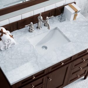 James Martin 650-V48-BNM-3CAR Brittany 48 Inch Burnished Mahogany Single Vanity with 3 cm Carrara Marble Top