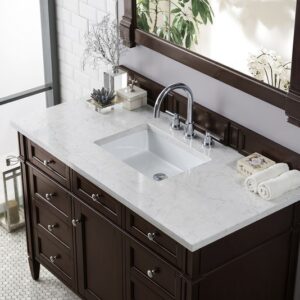 James Martin 650-V48-BNM-3EJP Brittany 48 Inch Burnished Mahogany Single Vanity with 3 cm Eternal Jasmine Pearl Quartz Top with Sink