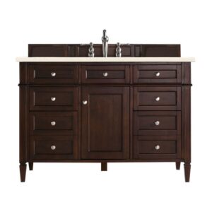 James Martin 650-V48-BNM-3EMR Brittany 48 Inch Burnished Mahogany Single Vanity with 3 CM Eternal Marfil Quartz Top