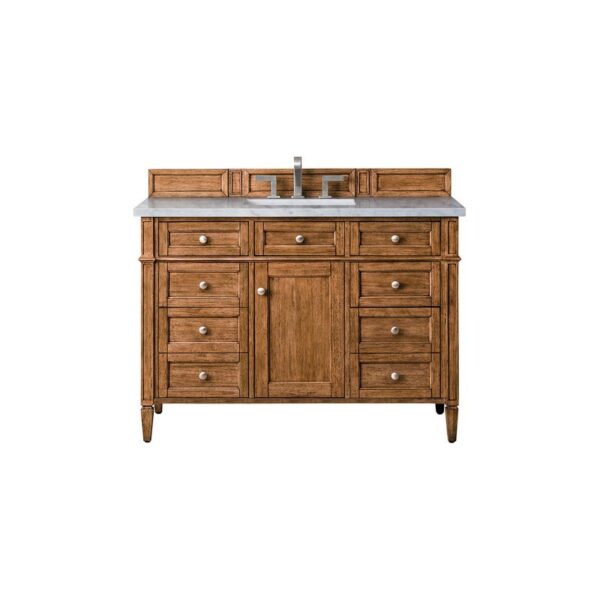 James Martin 650-V48-SBR-3EJP Brittany 48 Inch Saddle Brown Single Vanity with 3 CM Eternal Jasmine Pearl Quartz Top