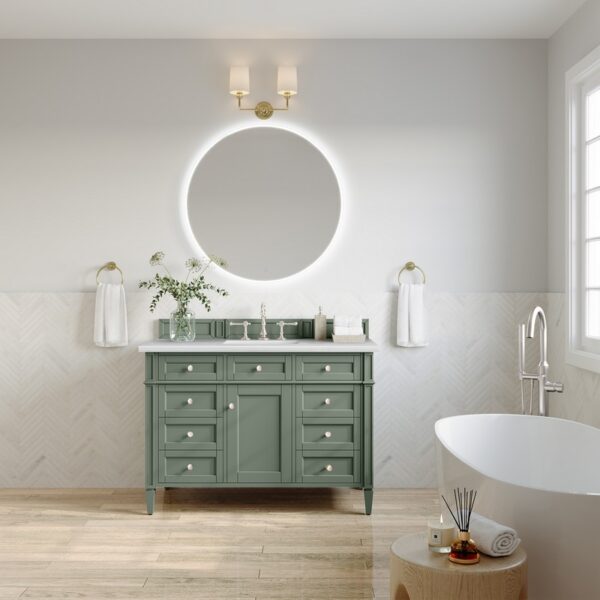 James Martin 650-V48-SC-3AF Brittany 48 Inch Smokey Celadon Single Sink Vanity with 3 cm Arctic Fall Top