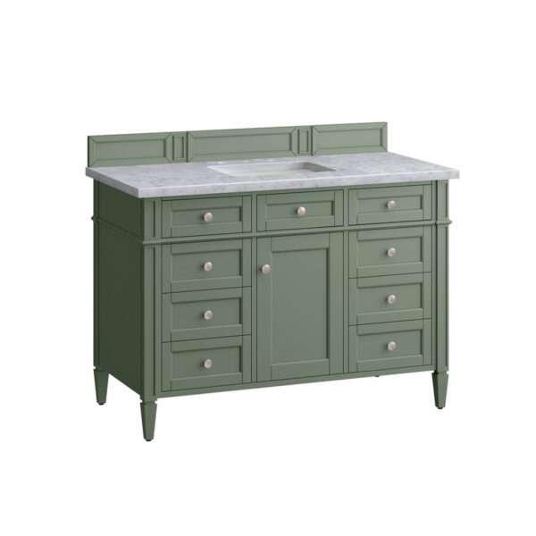 James Martin 650-V48-SC-3CAR Brittany 48 Inch Smokey Celadon Single Sink Vanity with 3 cm Carrara Marble Top