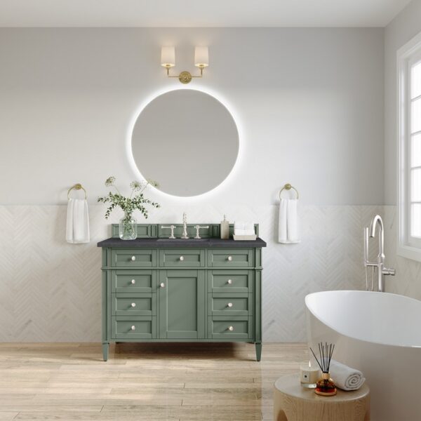 James Martin 650-V48-SC-3CSP Brittany 48 Inch Smokey Celadon Single Sink Vanity with 3 cm Charcoal Soapstone Top