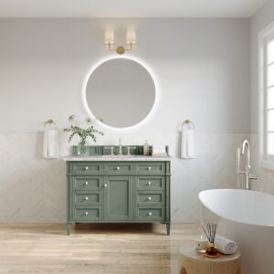 James Martin 650-V48-SC-3EJP Brittany 48 Inch Smokey Celadon Single Sink Vanity with 3 cm Eternal Jasmine Pearl Top