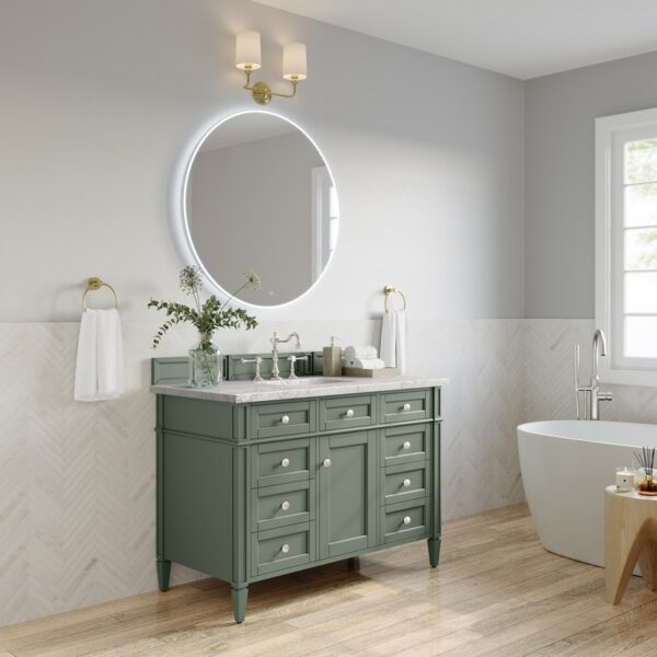 James Martin 650-V48-SC-3EJP Brittany 48 Inch Smokey Celadon Single Sink Vanity with 3 cm Eternal Jasmine Pearl Top