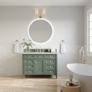 James Martin 650-V48-SC-3EMR Brittany 48 Inch Smokey Celadon Single Sink Vanity with 3 cm Eternal Marfil Top