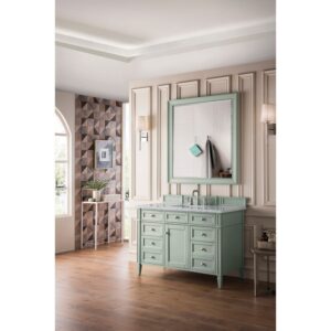 James Martin 650-V48-SGR-3AF Brittany 48 Inch Sage Green Single Vanity with 3 CM Arctic Fall Solid Surface Top