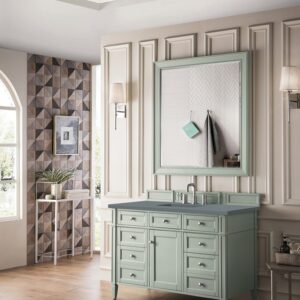 James Martin 650-V48-SGR-3CBL Brittany 48 Inch Single Vanity Cabinet with Cala Blue Quartz Top - Sage Green