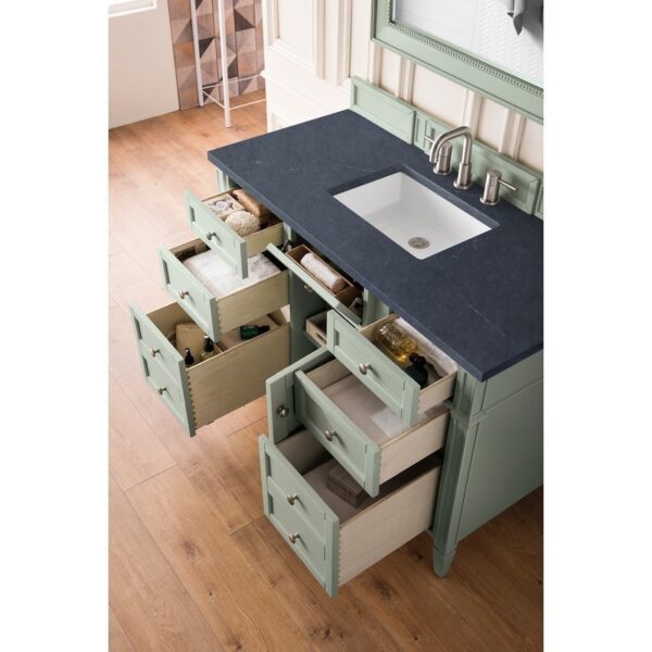 James Martin 650-V48-SGR-3CSP Brittany 48 Inch Sage Green Single Vanity with 3 CM Charcoal Soapstone Quartz Top