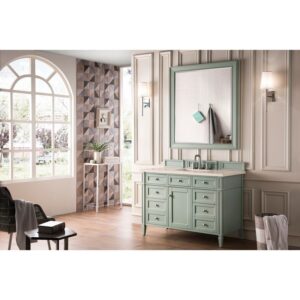 James Martin 650-V48-SGR-3EMR Brittany 48 Inch Sage Green Single Vanity with 3 CM Eternal Marfil Quartz Top