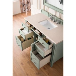 James Martin 650-V48-SGR-3EMR Brittany 48 Inch Sage Green Single Vanity with 3 CM Eternal Marfil Quartz Top