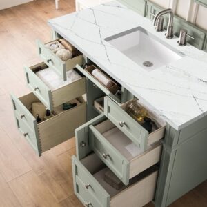 James Martin 650-V48-SGR-3ENC Brittany 48 Inch Single Vanity Cabinet with Ethereal Noctis Quartz Top - Sage Green