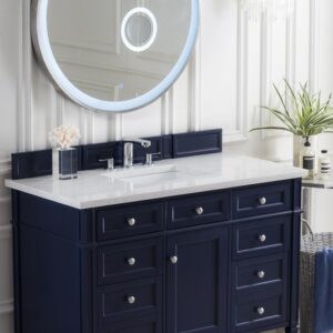 James Martin 650-V48-VBL-3EJP Brittany 48 Inch Victory Blue Single Vanity with 3 cm Eternal Jasmine Pearl Quartz Top with Sink