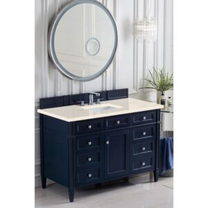 James Martin 650-V48-VBL-3EMR Brittany 48 Inch Victory Blue Single Vanity with 3 CM Eternal Marfil Quartz Top