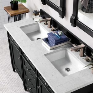 James Martin 650-V60D-BKO-3EJP Brittany 60 Inch Black Onyx Double Vanity with 3 cm Eternal Jasmine Pearl Quartz Top with Sink