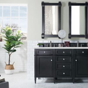 James Martin 650-V60D-BKO-3ENC Brittany 60 Inch Double Vanity Cabinet with Ethereal Noctis Quartz Top - Black Onyx