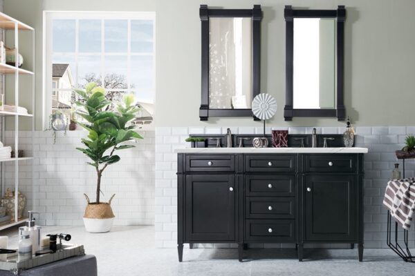 James Martin 650-V60D-BKO-3ENC Brittany 60 Inch Double Vanity Cabinet with Ethereal Noctis Quartz Top - Black Onyx