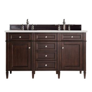 James Martin 650-V60D-BNM-3ESR Brittany 60 Inch Burnished Mahogany Double Vanity with 3 CM Eternal Serena Quartz Top