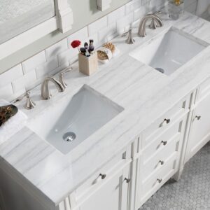 James Martin 650-V60D-BW-3AF Brittany 60 Inch Bright White Double Vanity with 3 cm Arctic Fall Solid Surface Top