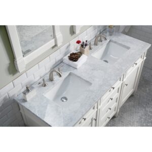 James Martin 650-V60D-BW-3CAR Brittany 60 Inch Bright White Double Vanity with 3 cm Carrara Marble Top