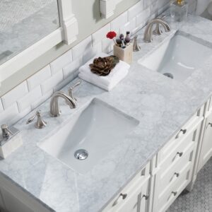 James Martin 650-V60D-BW-3CAR Brittany 60 Inch Bright White Double Vanity with 3 cm Carrara Marble Top