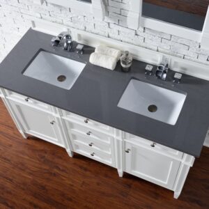 James Martin 650-V60D-BW-3CSP Brittany 60 Inch Bright White Double Vanity with 3 cm Charcoal Soapstone Quartz Top with Sink