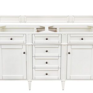 James Martin 650-V60D-BW-3EJP Brittany 60 Inch Bright White Double Vanity with 3 cm Eternal Jasmine Pearl Quartz Top with Sink