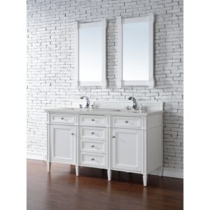 James Martin 650-V60D-BW-3ESR Brittany 60 Inch Bright White Double Vanity with 3 CM Eternal Serena Quartz Top