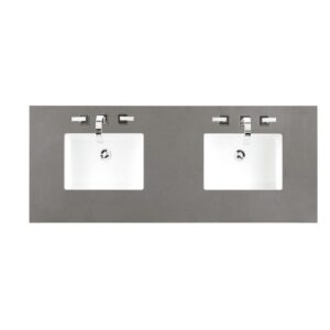 James Martin 650-V60D-BW-3GEX Brittany 60 Inch Bright White Double Vanity with 3 cm Grey Expo Quartz Top with Sink