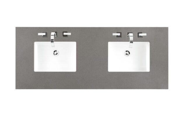 James Martin 650-V60D-BW-3GEX Brittany 60 Inch Bright White Double Vanity with 3 cm Grey Expo Quartz Top with Sink