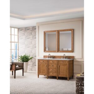 James Martin 650-V60D-SBR-3AF Brittany 60 Inch Saddle Brown Double Vanity with 3 CM Arctic Fall Solid Surface Top