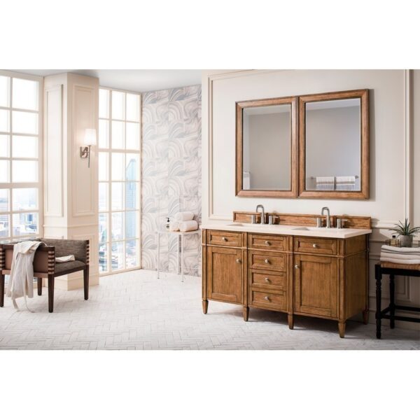 James Martin 650-V60D-SBR-3EMR Brittany 60 Inch Saddle Brown Double Vanity with 3 CM Eternal Marfil Quartz Top